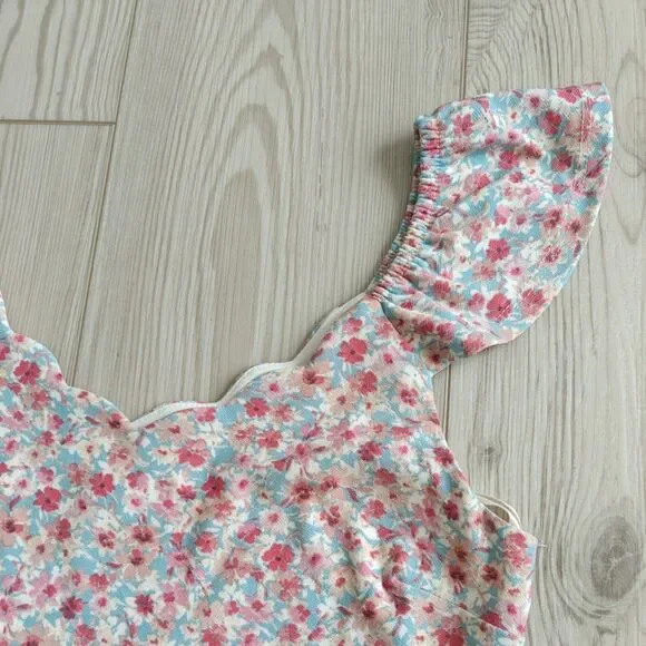 Floral Women's Dress A-Line Ruffle Straps Pink Small Monteau Los Angeles - Picture 4 of 11